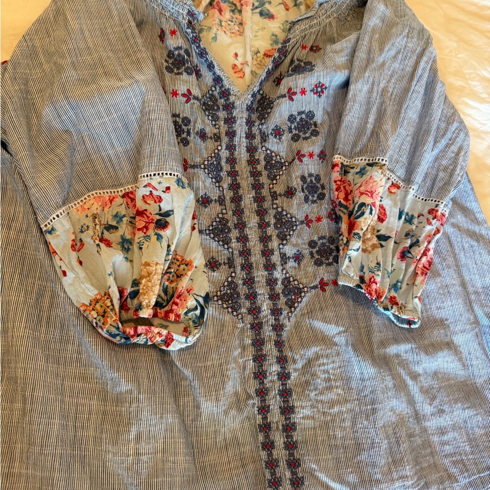Vintage America Blue and Red Floral Blouse